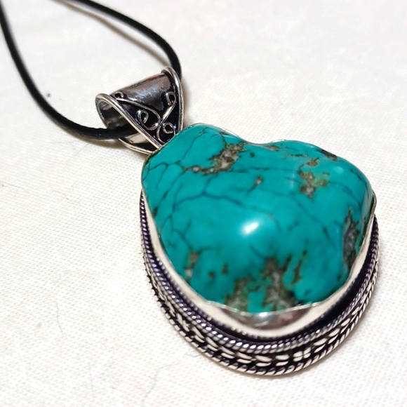 Turqoise silver pendant handmade vintage style ethnic native gemstone aqua - Picture 2 of 5